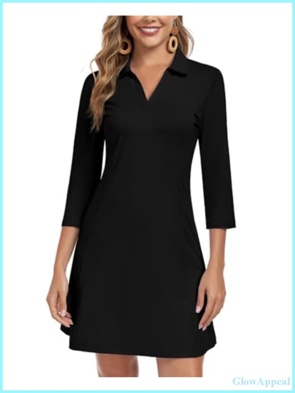 Womens 3/4 Sleeve Sun Dress V Neck UPF 50+ Quick Dry Casual Beach Vacation
